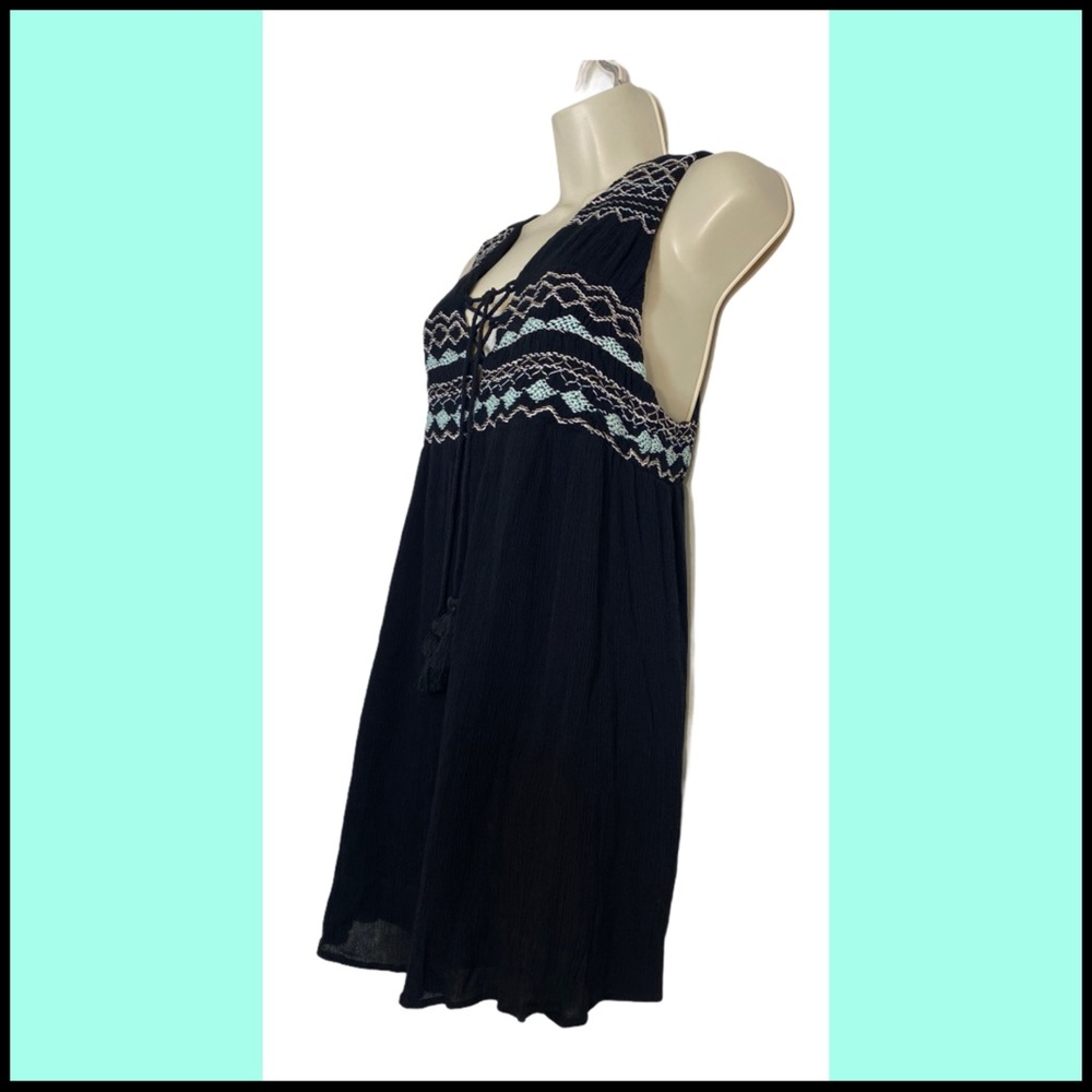 FREE PEOPLE SIMPLY BLACK EMBROIDERED MINI DRESS XS - Picture 6 of 9